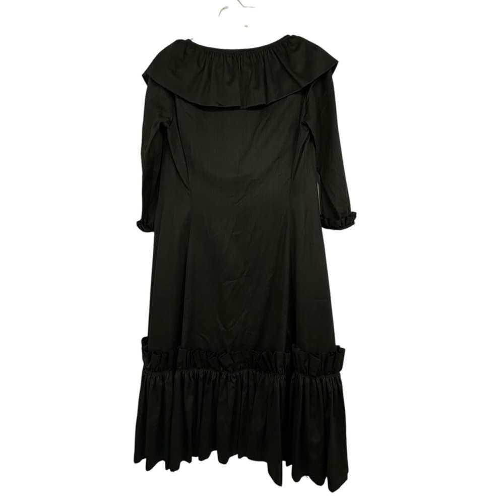 1950s Vintage Black Ruffle Midi Dress Handmade by Saks Fifth Avenue Seamstress - Picture 9 of 10